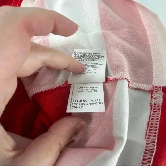 PUMA Men’s Small Red White Hoop Soccer Shirt – Striped Athletic Jersey NWT - Picture 8 of 9